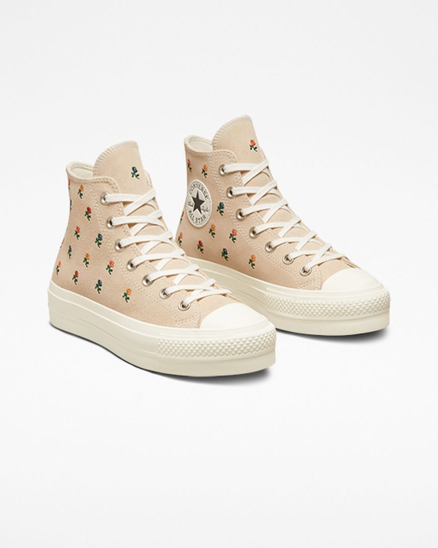 Topanky Na Platforme Converse Chuck Taylor All Star Lift Embroidered Roses Vysoke Damske Béžové | SK NOEFW2